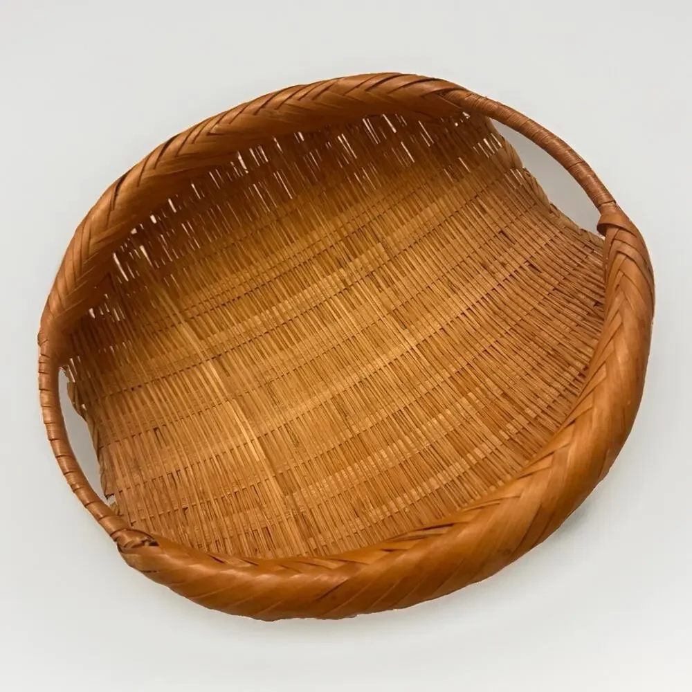 Vintage Hand Woven Sieve Woven Split Bamboo Winnowing Round Basket Tray 9” 3783